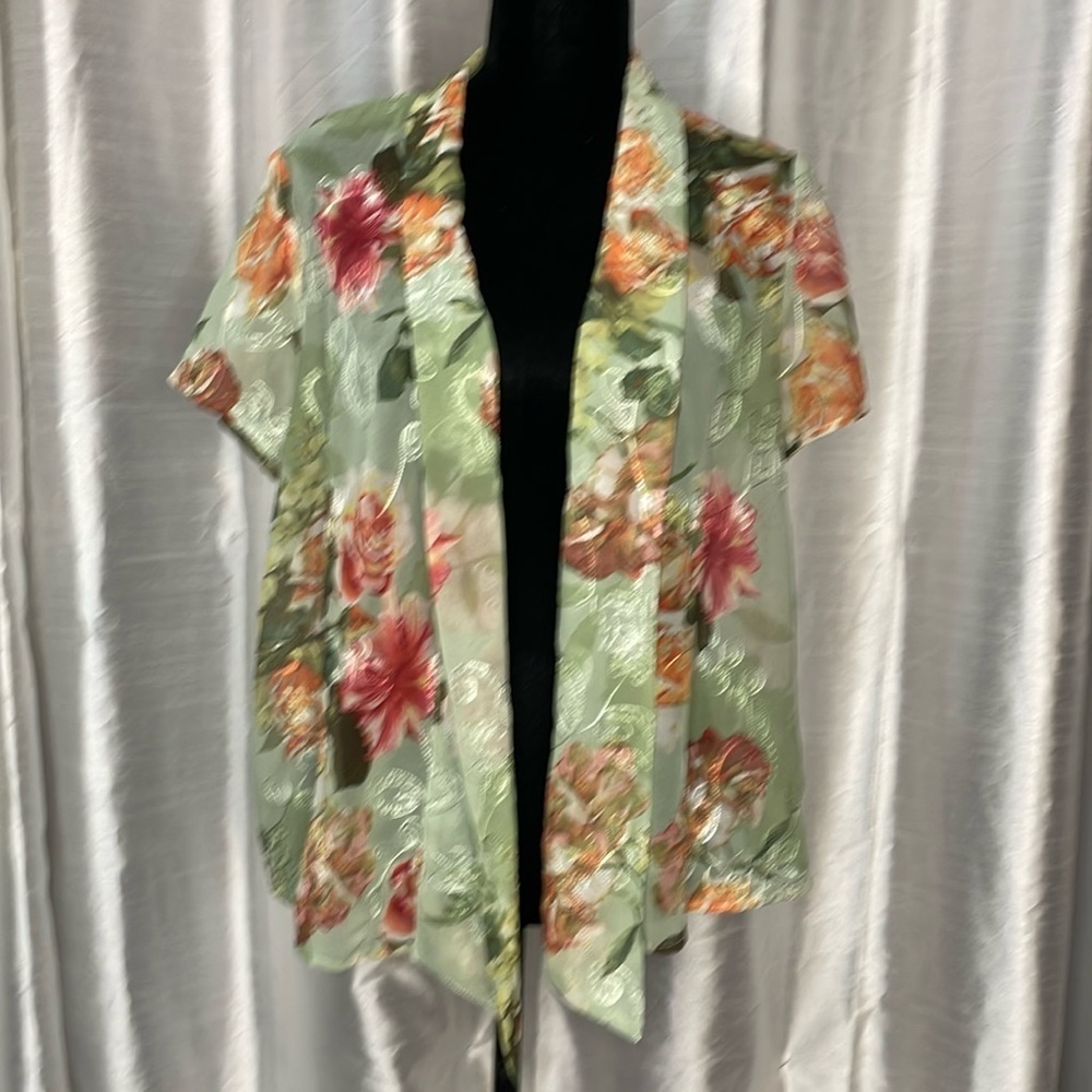 Alfred Dunner Women’s 12P Sheer Floral Embroidered Open Front Shawl Cardigan